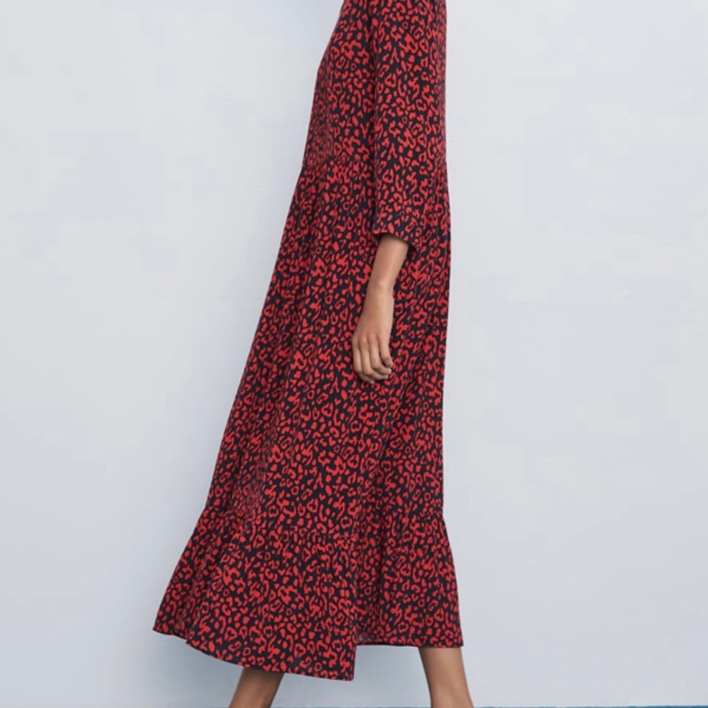 New Zara red leopard maxi dress